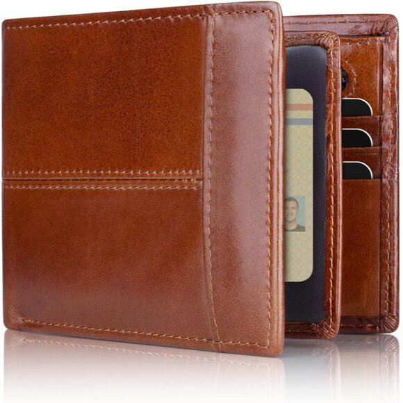 Mens Wallet RFID Blocking Leather Bifold Wallets For Mens, Extra Capacity Wallet - Picture 1 of 7